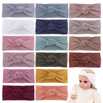 Gebelle 16 PCS Soft Knot Headbands with Hair Bows Elastic Hairbands Head Wrap For Newborn Baby Girls Infant Toddlers Kids Access