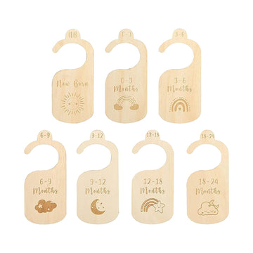 FABLOFT 7Pcs Wooden Baby Closet Dividers from Newborn to 24 Months for Home Wardrobe Double Side