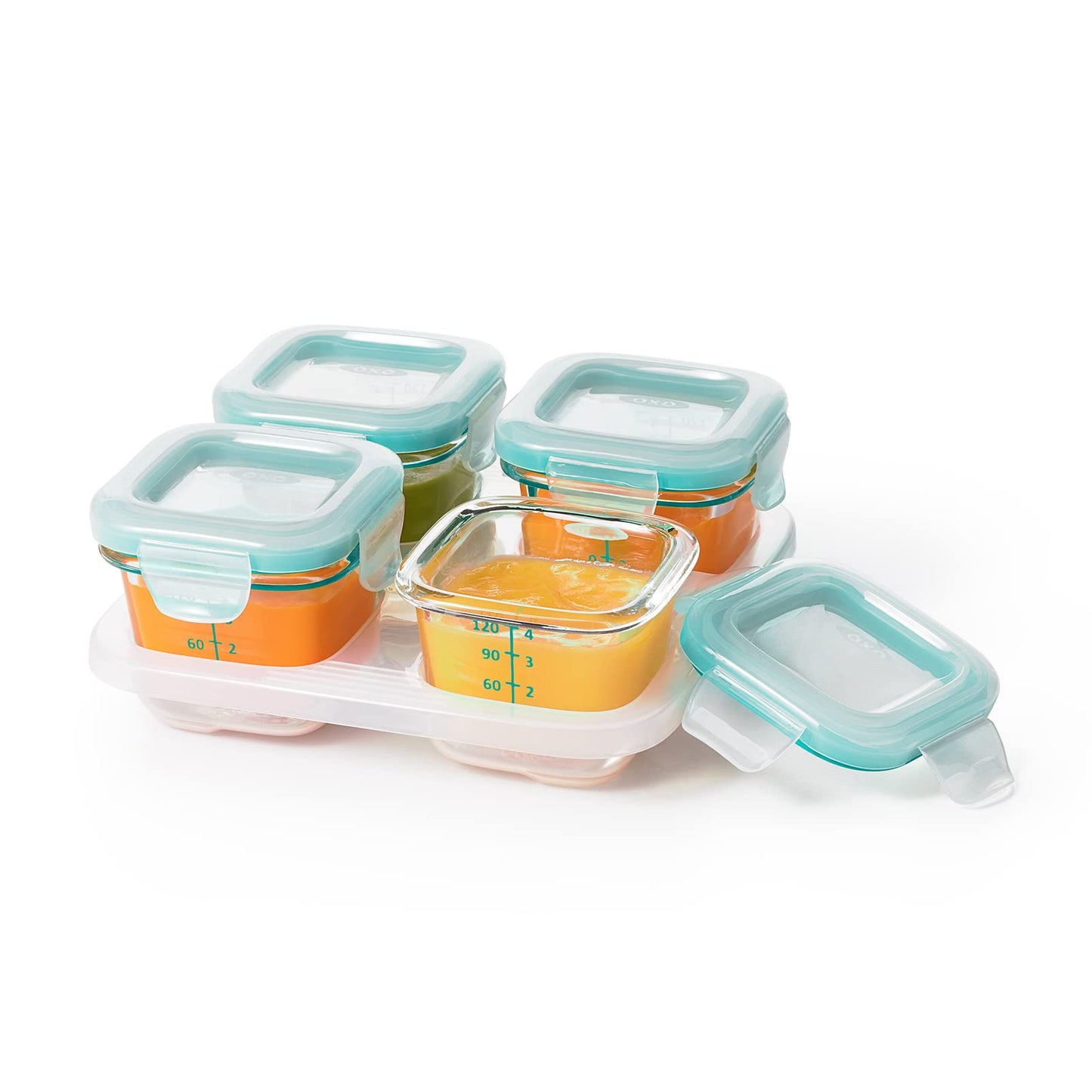 Oxo Tot Glass Baby Blocks Food Storage Containers, Teal, 4 Oz