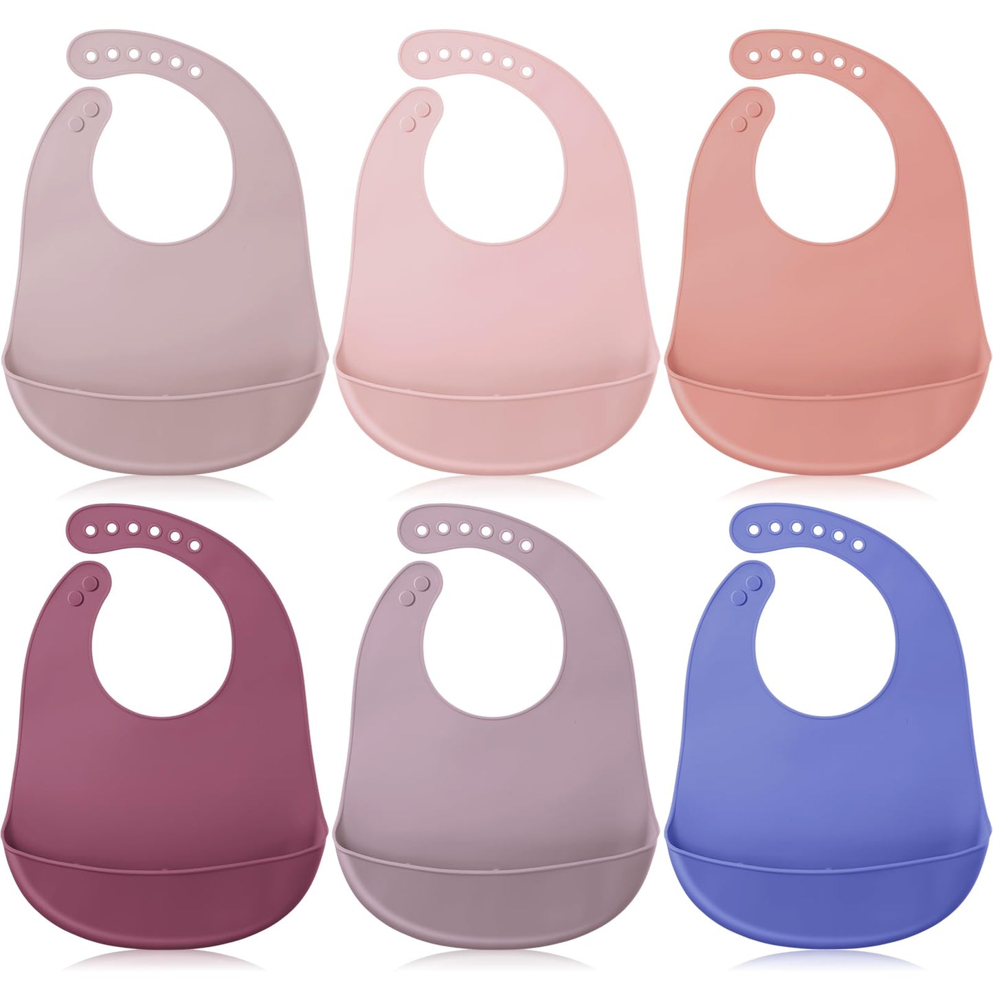 Mepase 6 Pcs Silicone Bibs Waterproof Silicone Baby Bibs Soft Adjustable Baby Feeding Unisex Kid Eating Supplies (Attractive Col