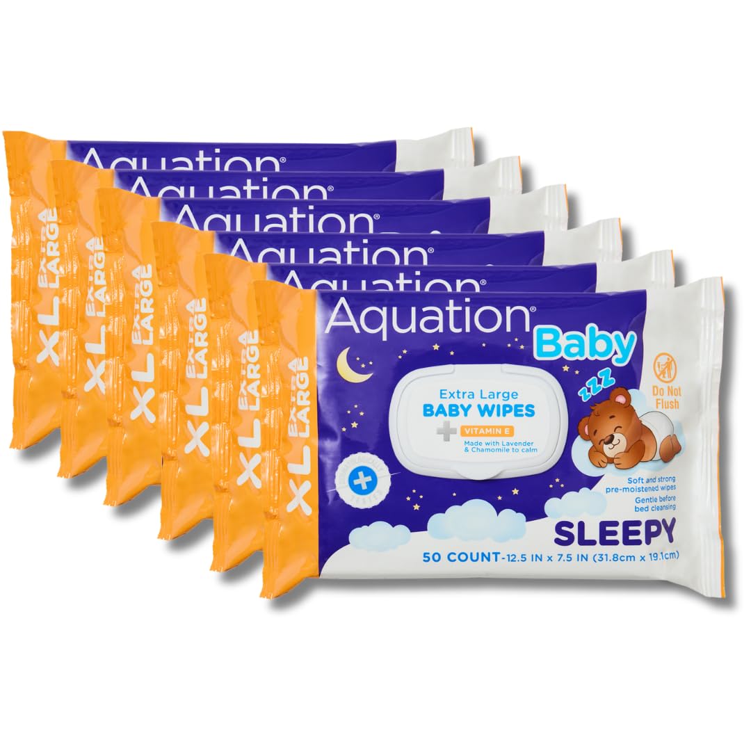 Aquation Baby XL Sleepy Wipes - Extra Large 12.5x7.5    Lavender Scented Wipes with Vitamin E & Chamomile - Hypoallergenic, Derm