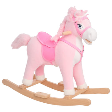 Qaba Kids Ride on Rocking Horse Toddler Plush Toy with Realistic Sounds and Swinging Tail for 3 Years Old Children