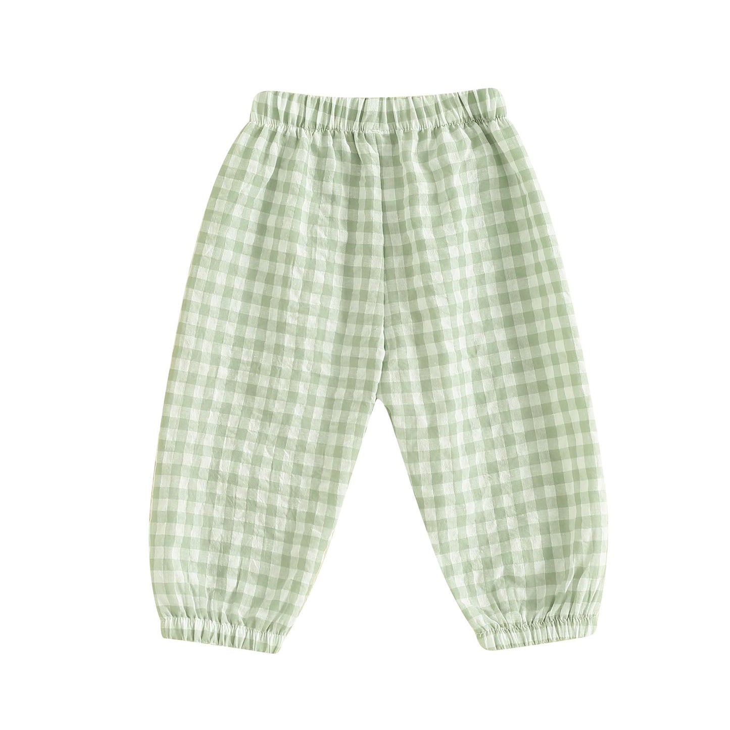 Kids Toddler Boys Girls Gingham Pants Elastic Waist Plaid Loose Baggy Trousers Casual Spring Fall Bottoms Sweatpants (C-Green, 1