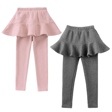 Modntoga Kids Baby Girls Footless Leggings With Ruffle Tutu Skirt Pants 2-7Years (Pink + Dark Gray, 4-5T)