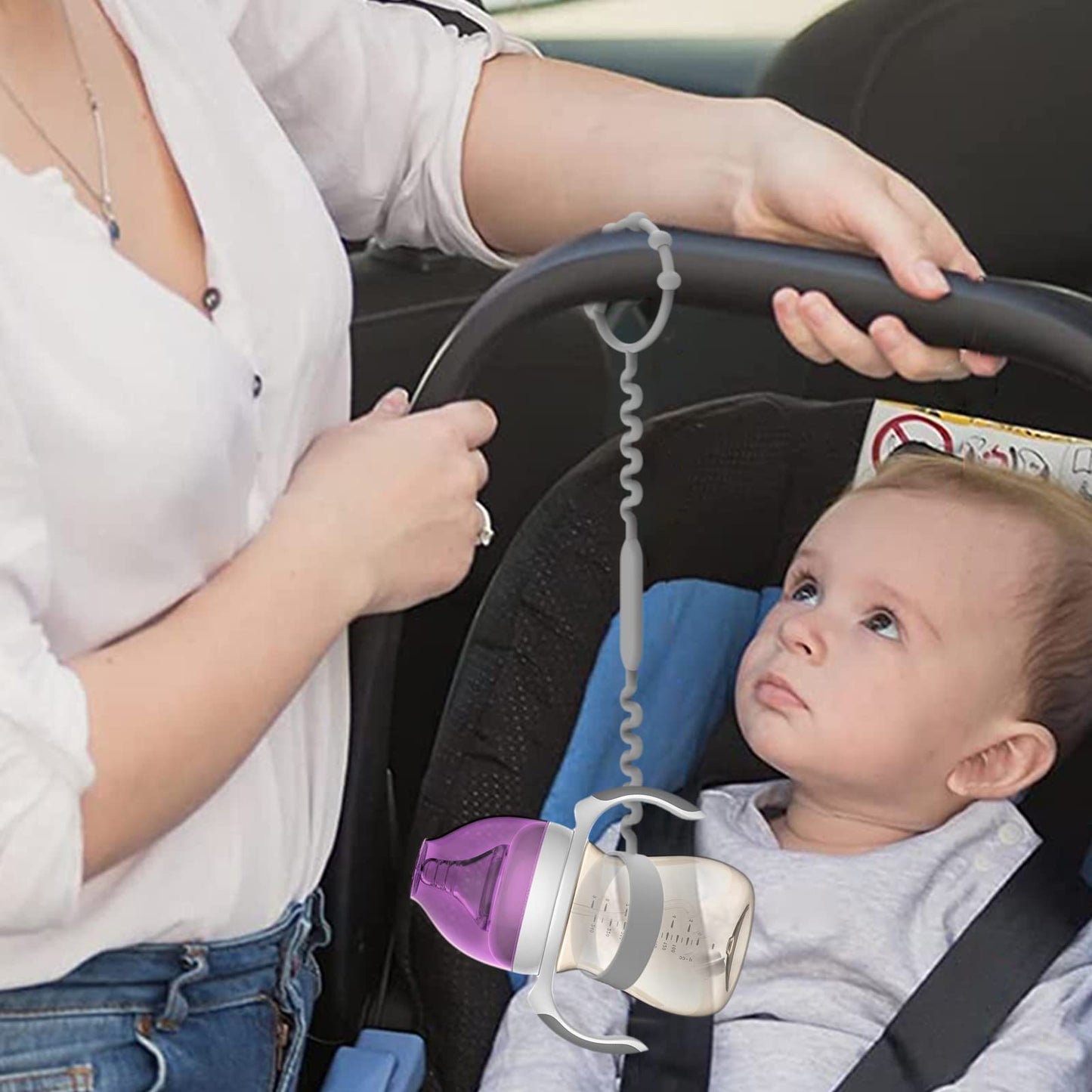 Ljowjva Keep Bottles And Sippy Cups Off The Floor With Sippy Cup Strap - Food Grade Silicone Bottle Bungee For High Chair, Strol