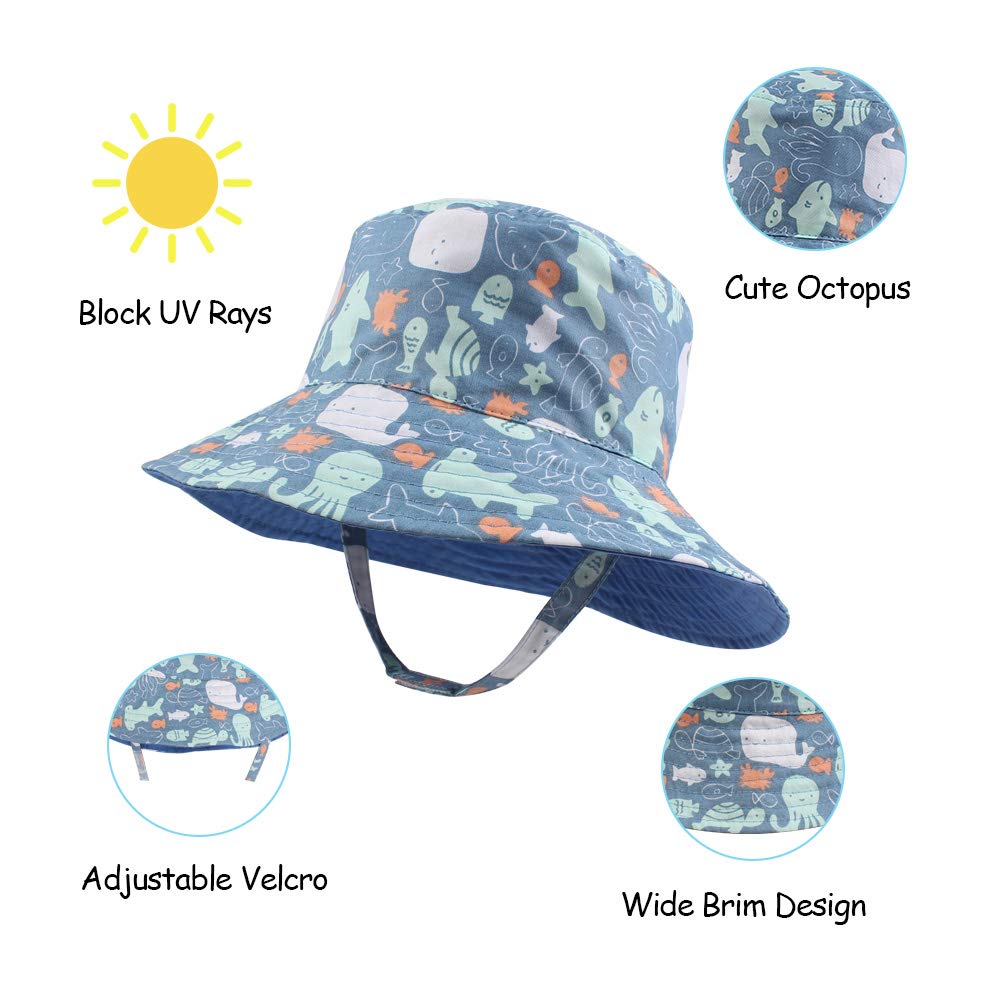 Xiaohawang Baby Boy Bucket Toddler Kids Sun Hat Upf 50+ Wide Brim Outdoor Beach Caps Play Hat (Octopus, Xs(3-6 Months))