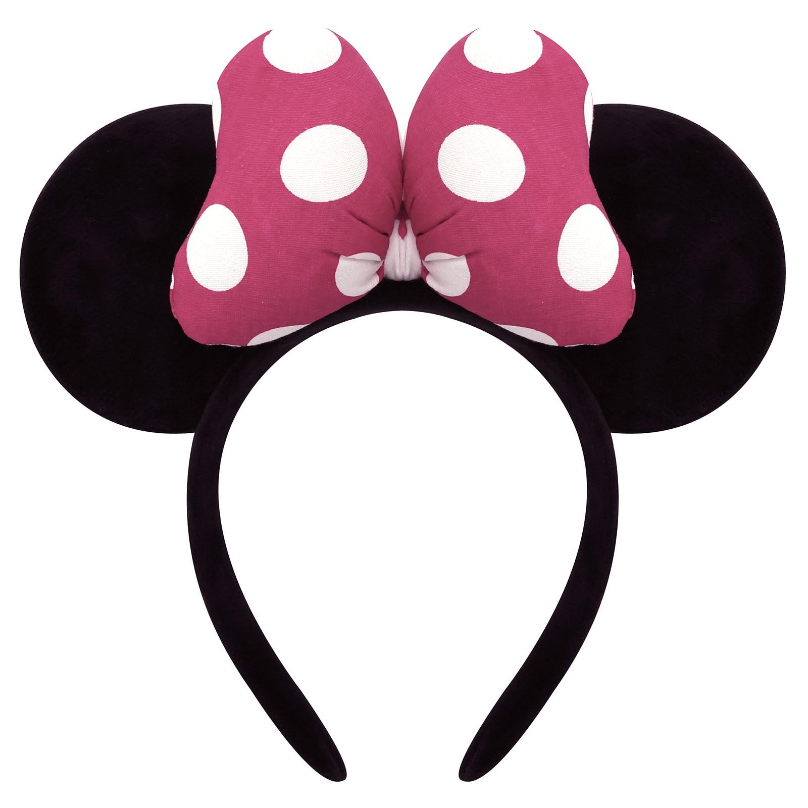 ODOCARE Handmade Mouse Ears Headband for Women and Girls, Polka Dot Bow Minnie Ears Costume Accessories(Pink-White Dots)