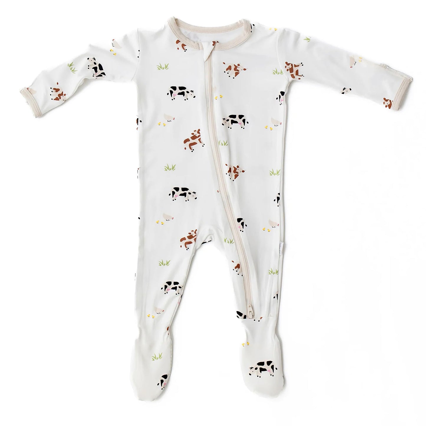 Cow Footie For Baby - 95% Viscose From Bamboo, 5% Spandex - Soft Newborn Sleepwear, Baby Pajamas, Unisex Baby Clothes, Zipper Ro