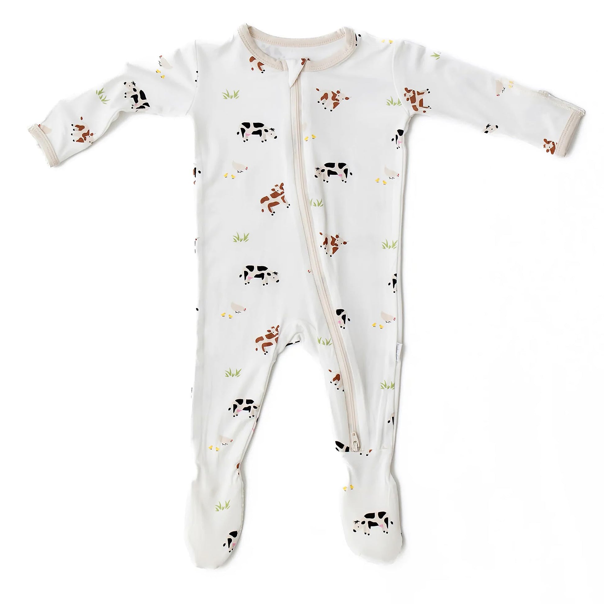 Cow Footie For Baby - 95% Viscose From Bamboo, 5% Spandex - Soft Newborn Sleepwear, Baby Pajamas, Unisex Baby Clothes, Zipper Ro