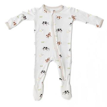 Cow Footie For Baby - 95% Viscose From Bamboo, 5% Spandex - Soft Newborn Sleepwear, Baby Pajamas, Unisex Baby Clothes, Zipper Ro