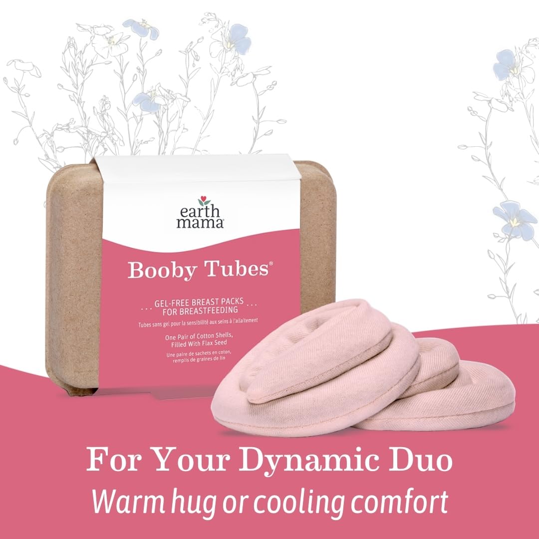 Earth Mama Booby Tubes | Gel-Free Hot & Cold Compress Nursing Packs For Breastfeeding & Tender Breasts, 4.2-Ounce