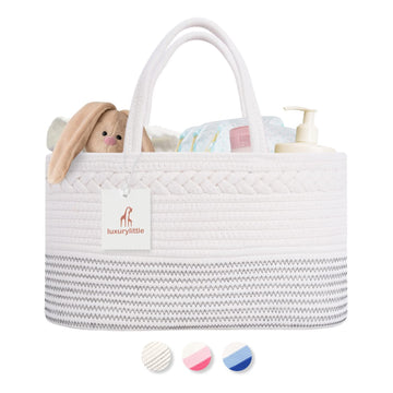 Luxury Little Diaper Caddy Organizer, Extra Large Cotton Rope Nursery Basket, Changing Table Organizer For Baby Diaper Storage,
