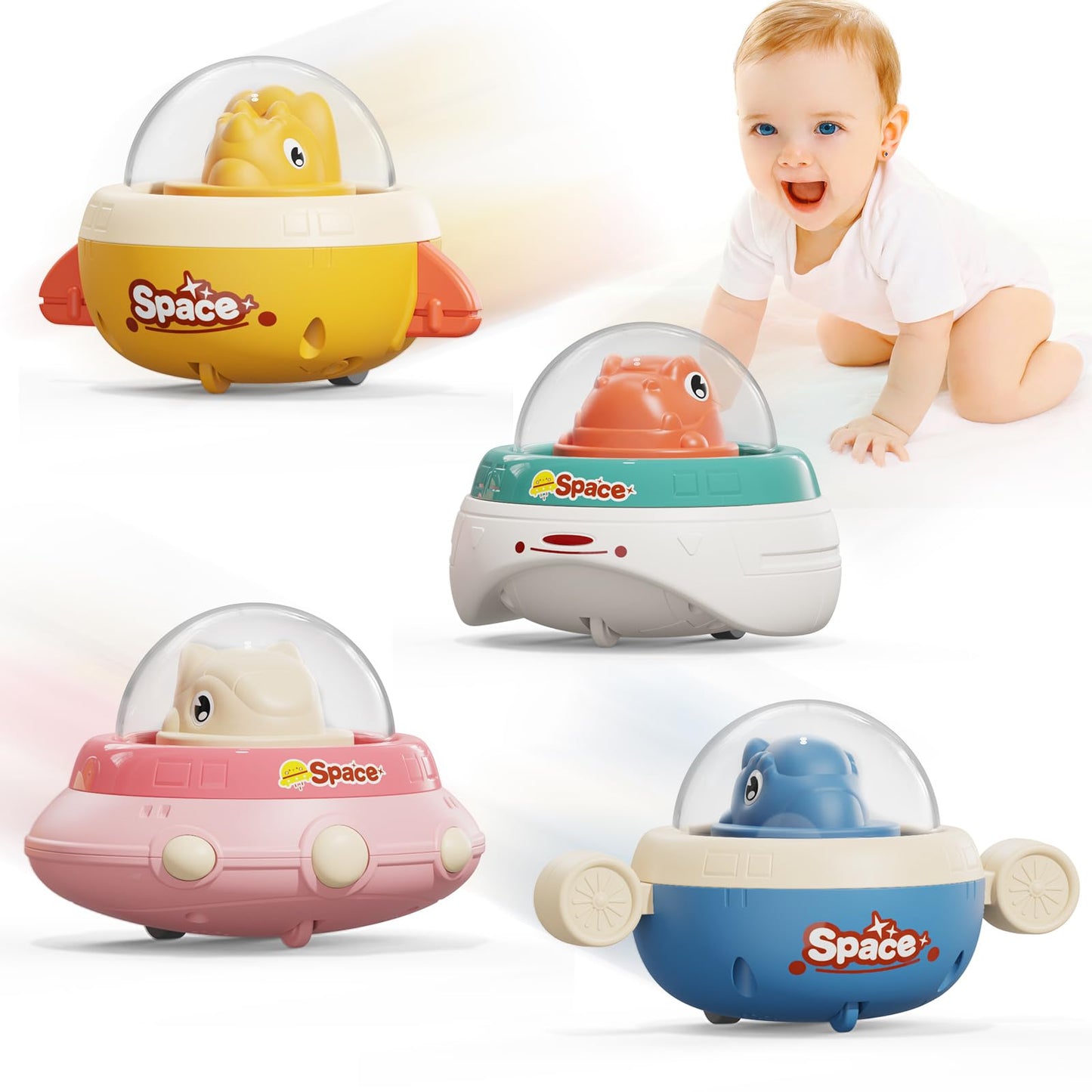 NUMBERFUN 4PCS Animal Cars Toddler Toys,Baby Toys 1 Year Old,Press and Go Car 1 Year Old Girl Toys,First Christmas Birthday Gift