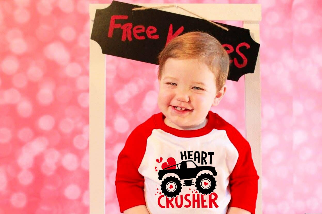 Valentines Shirts For Girls 6T Boys Valentine'S Day Monster Truck Heart Graphic Kids Tees Raglan Toddler Long Sleeve Tops Red