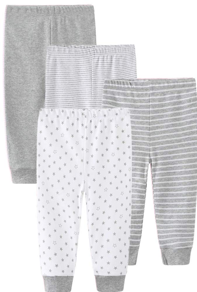 Kiddiezoom 4-Pack Newborn Pants Baby And Toddler Unisex Cotton Trousers Pants Grey Heather