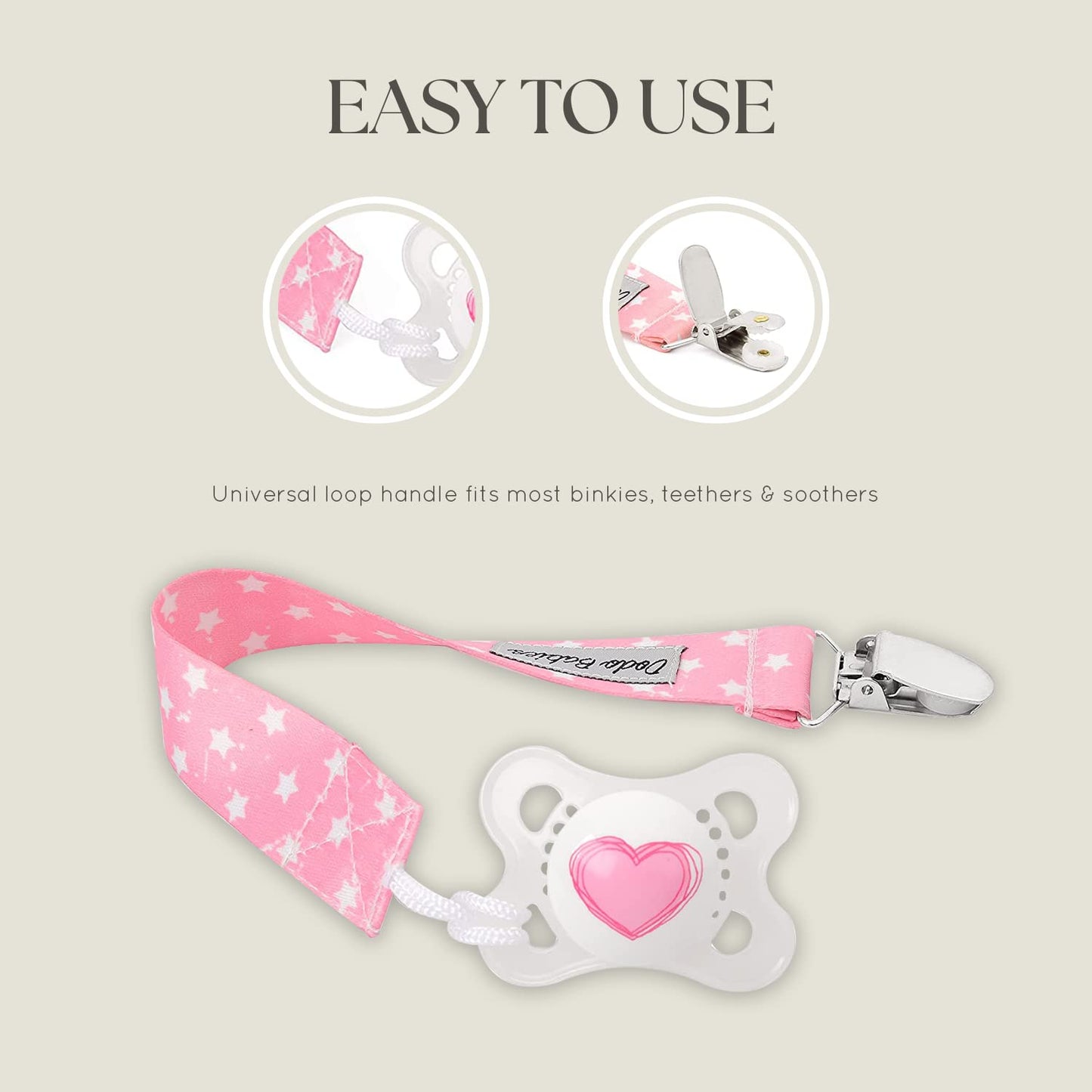 Dodo Babies Pacifier Clip Set - Four Clips Plus Binky Case - Universal Holder Fits Most Paci Brands, Teethers And Car Seats - Pi