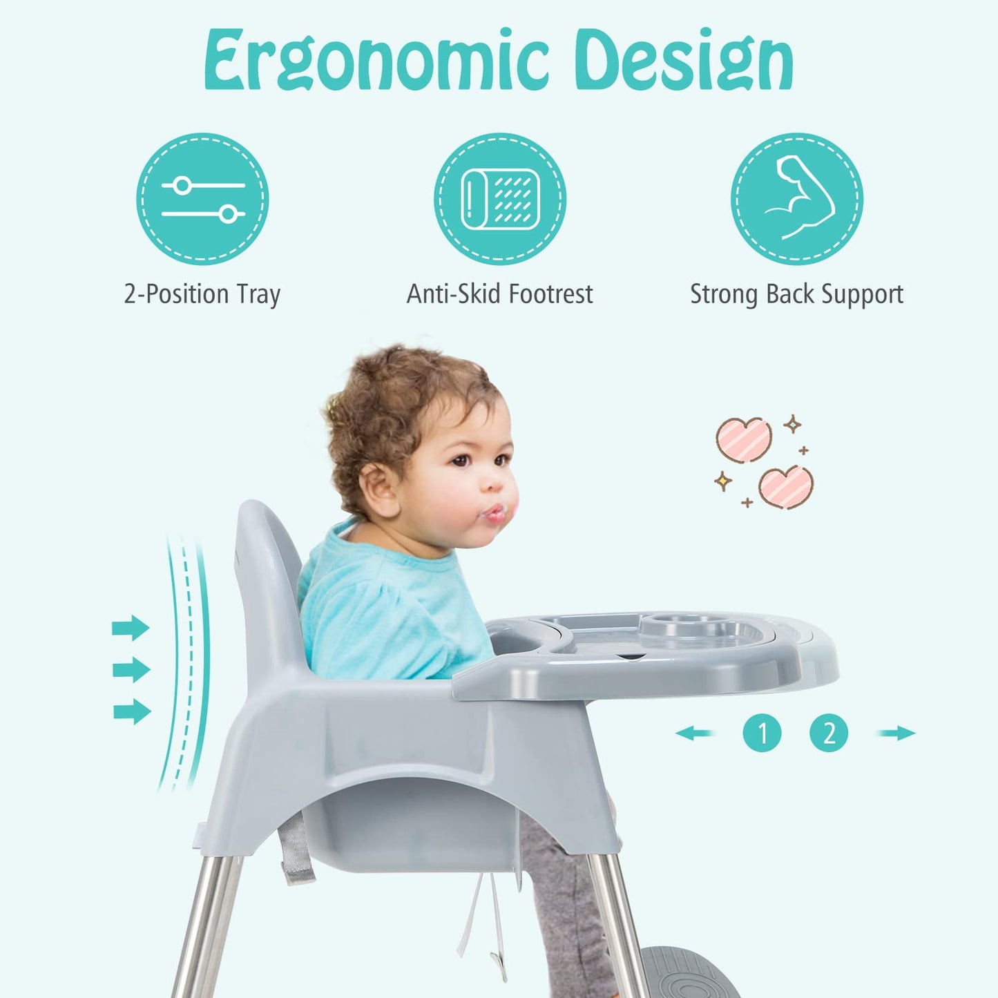 Baby Joy Baby High Chair, 4 In 1 Convertible High Chair With Adjustable Legs, Double Removable Tray, Safety Harness & Footrest,