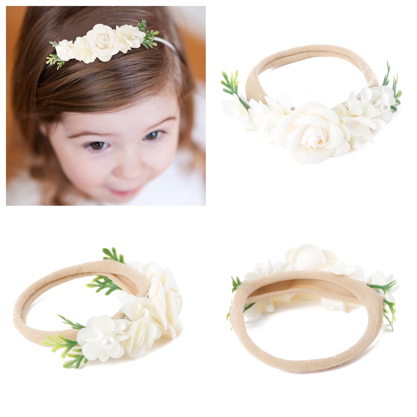 Mligril 6Pcs Baby Floral Headbands Set-Infant Flower Elastic Hair Band Bows Wraps For Toddles Infant