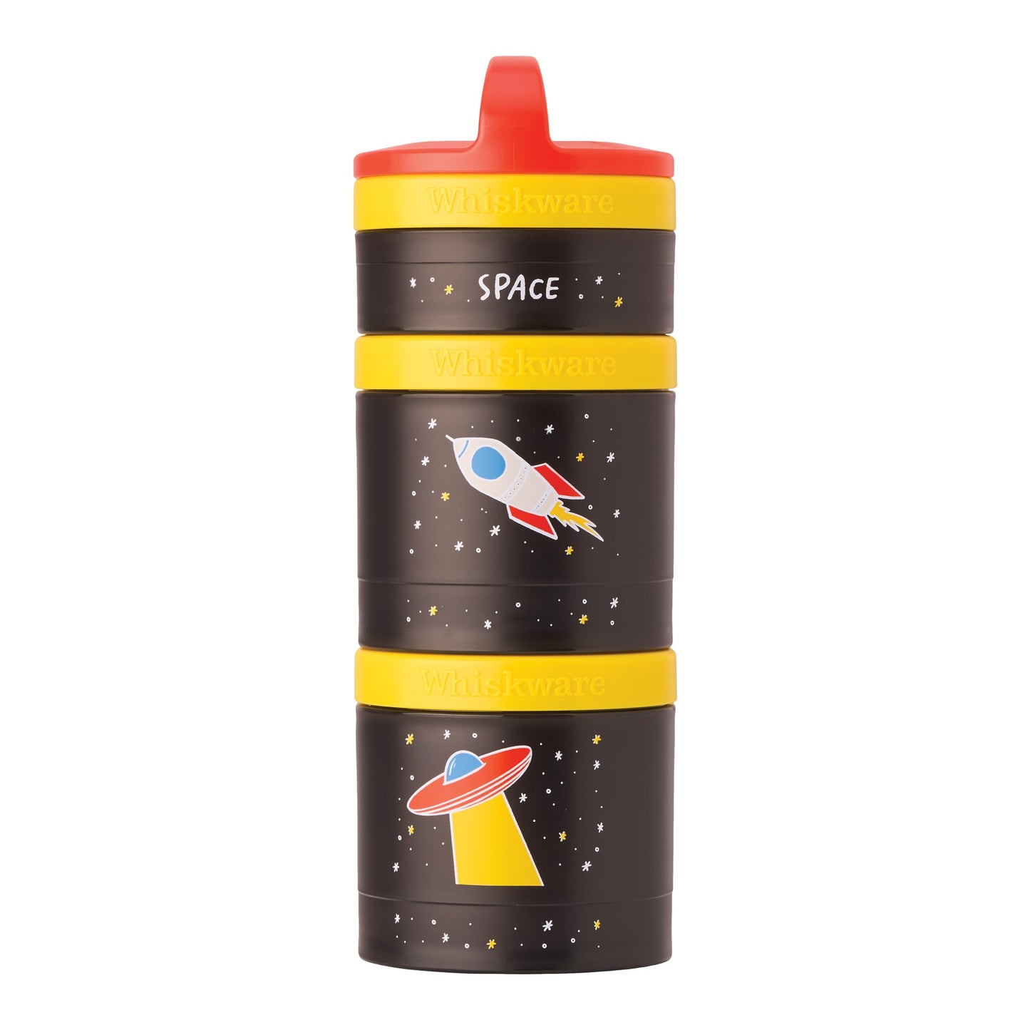 Whiskware Stackable Snack Containers for Kids and Toddlers, 3 Stackable Snack Cups for School and Travel, Space (Pack of 1)