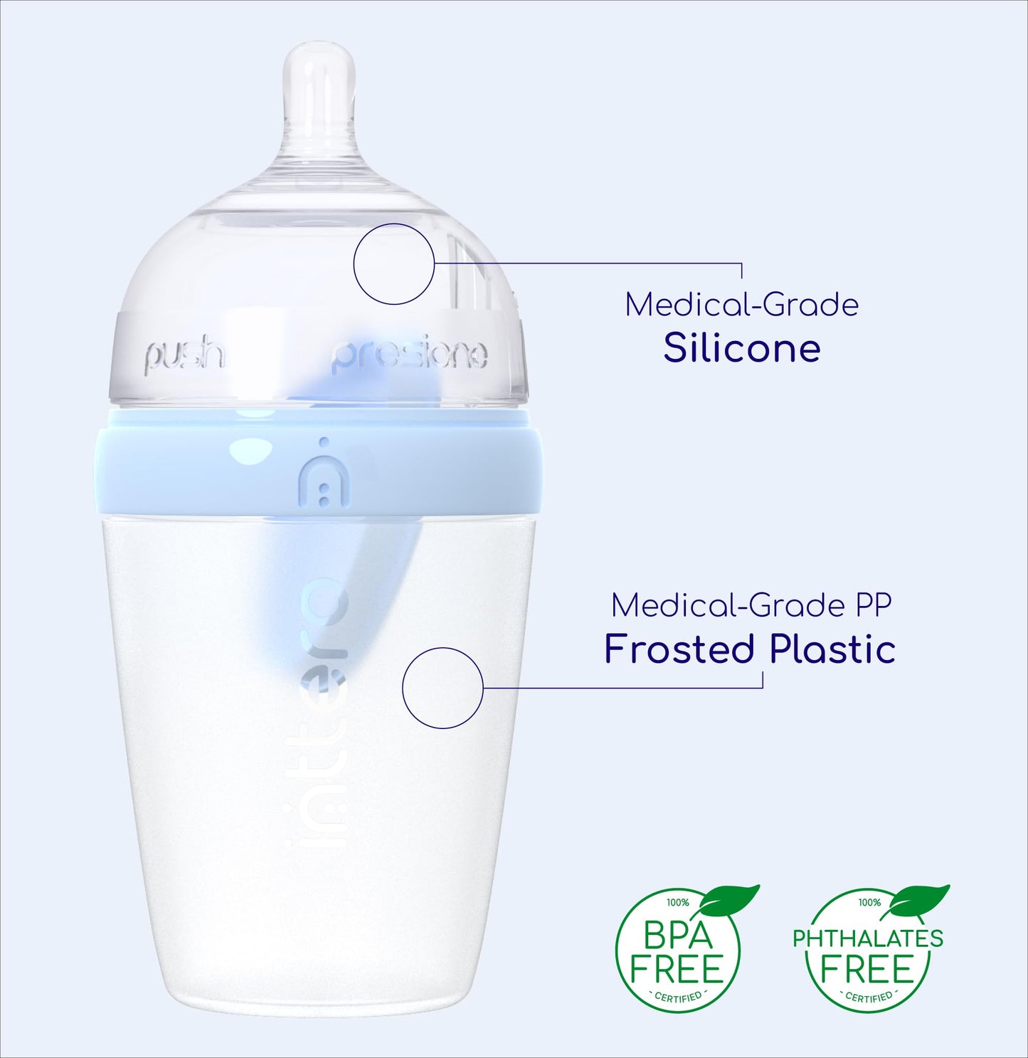 Inttero 9Oz Formula Dispenser Anti-Colic Baby Bottles - 2 Pack/Medium Flow - Modern Blue - Everyday Baby Essential - Formula Bot