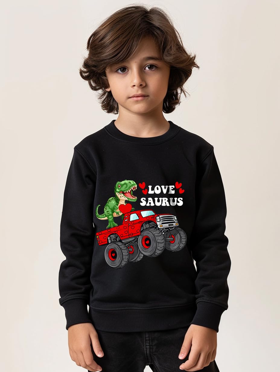 Ddsol Boys Sweatshirt Valentines Dinosaur Monster Truck Long Sleeve Top Shirt Love Saurus Hearts Graphic Kids Toddler Clothes 2T