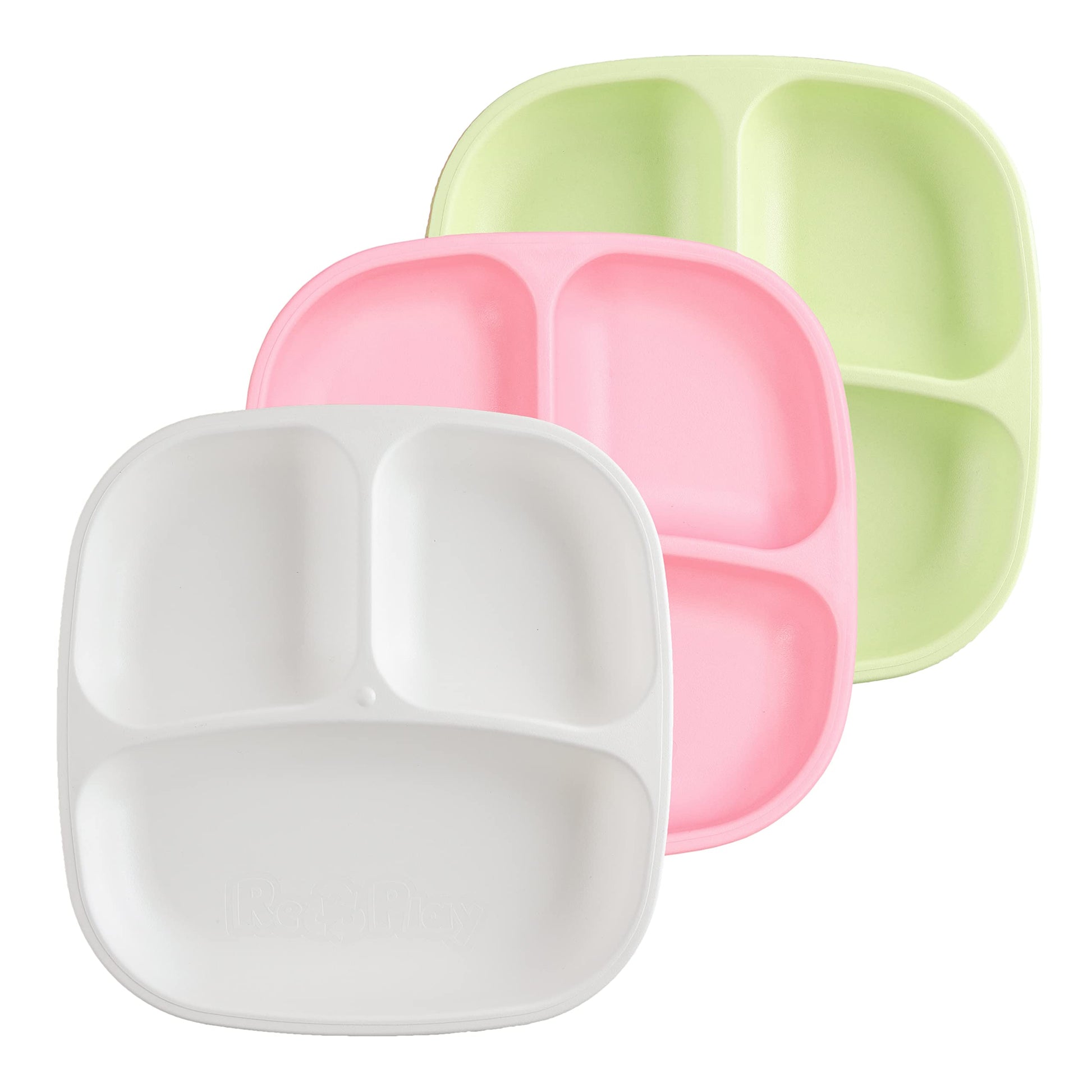 Re Play 7 Divided Toddler 3 Pack Plates With Deep Sides And Three Compartments For Easy Self Feeding  Bpa Free  Dishwasher Safe