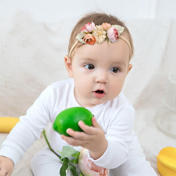 Cinaci 5 Pieces Super Stretchy Soft Baby Flower Nylon Headbands Floral Crowns Tiaras Hairbands Hair Accessories For Baby Girls N
