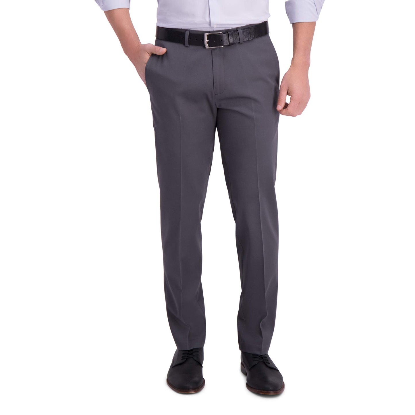 Haggar Mens Iron Free Premium Khaki Straight Fit Flat Front Flex Waist Casual Pant Dark Grey 33 X 32