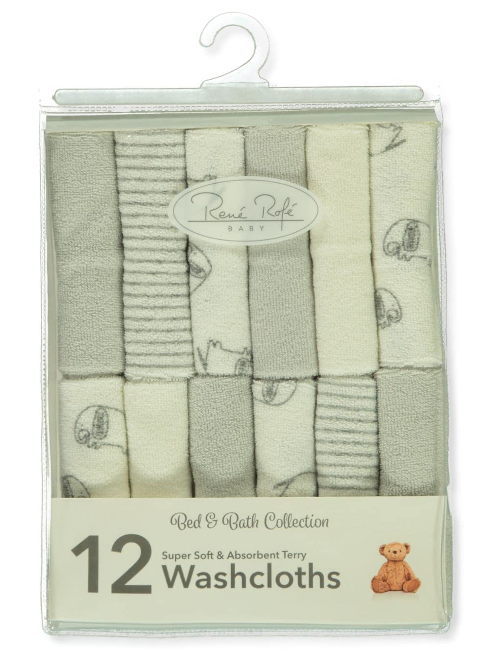 Rene ROFE Baby 12Pack Elephant Terry Washcloths  Gray, one Size