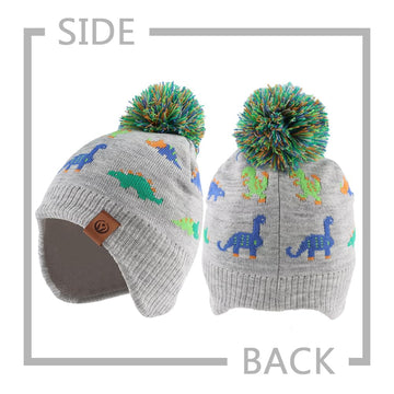 Jangannsa Knitted Baby Hat Scarf Set Winter Warm Boys Girls Beanie Fleece Lining Toddler Kids Hats With Pompom(Colorful-Dinosaur