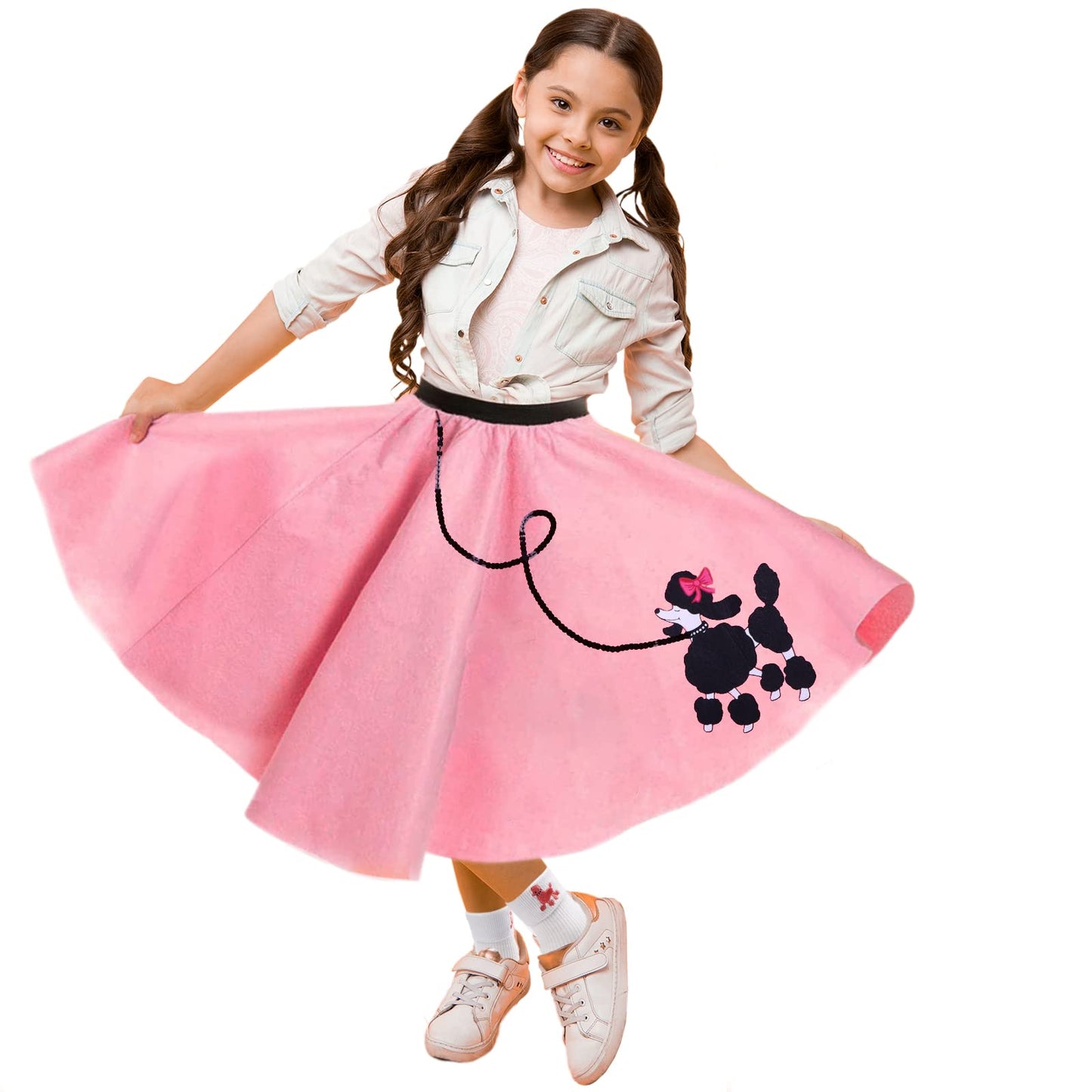 Poodle Skirt 1950S Costume Accessory Set Of 5Pcs For Girls,100 Days Of School Costume For Kids Pink