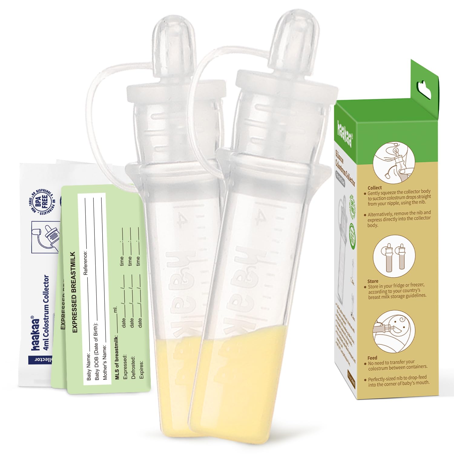 haakaa Colostrum Collector Syringes for Breastmilk Collector for Breastfeeding Moms to Collect Store and Feed Colostrum, 0.1oz/4