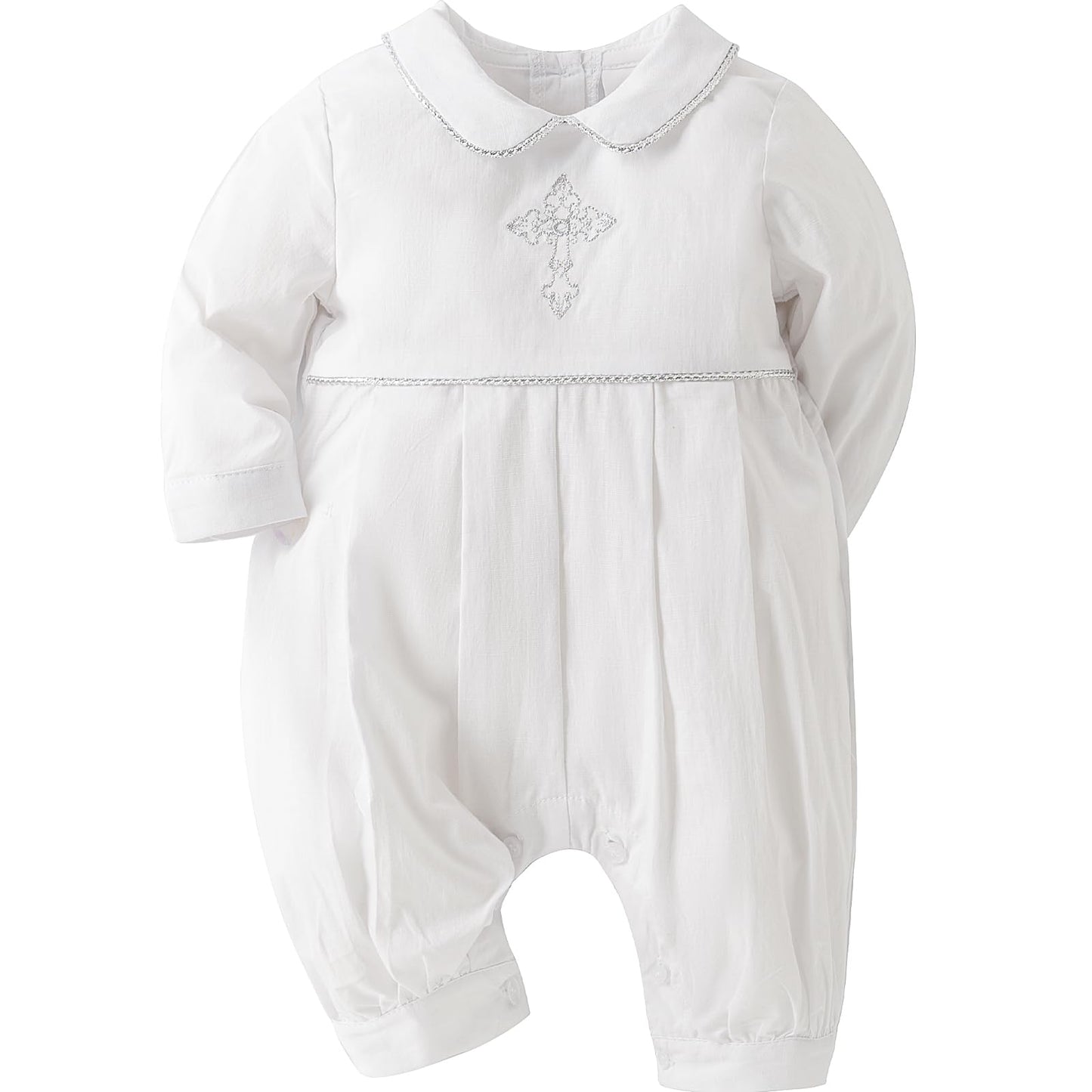 Booulfi Boy Clothes 12-18 Months Christening Outfits For Boys White Long Sleeves Onesie Boy Baptism Outfit Cotton Collared Churc