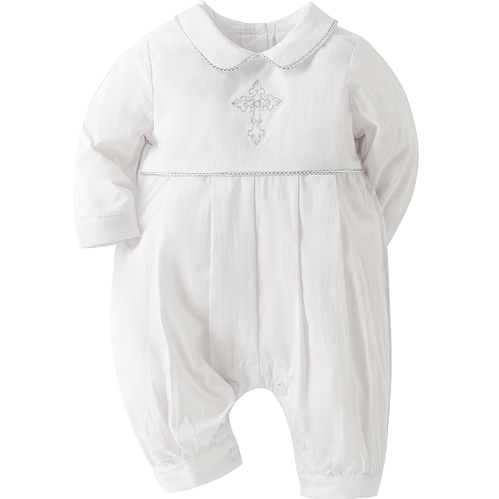 Booulfi Boy Clothes 12-18 Months Christening Outfits For Boys White Long Sleeves Onesie Boy Baptism Outfit Cotton Collared Churc