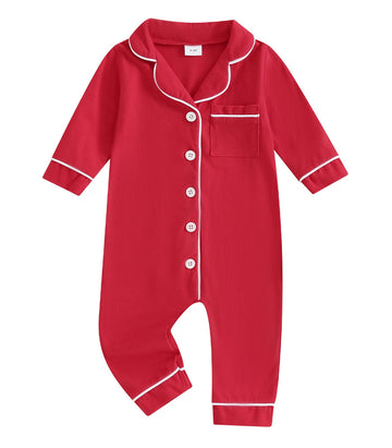 Baby Girl Boy Pajamas Romper Button-Up One-Piece Pajamas Onesie Footie Red Valentines Pjs Newborn Hospital Clothes (Red, 3-6 Mon