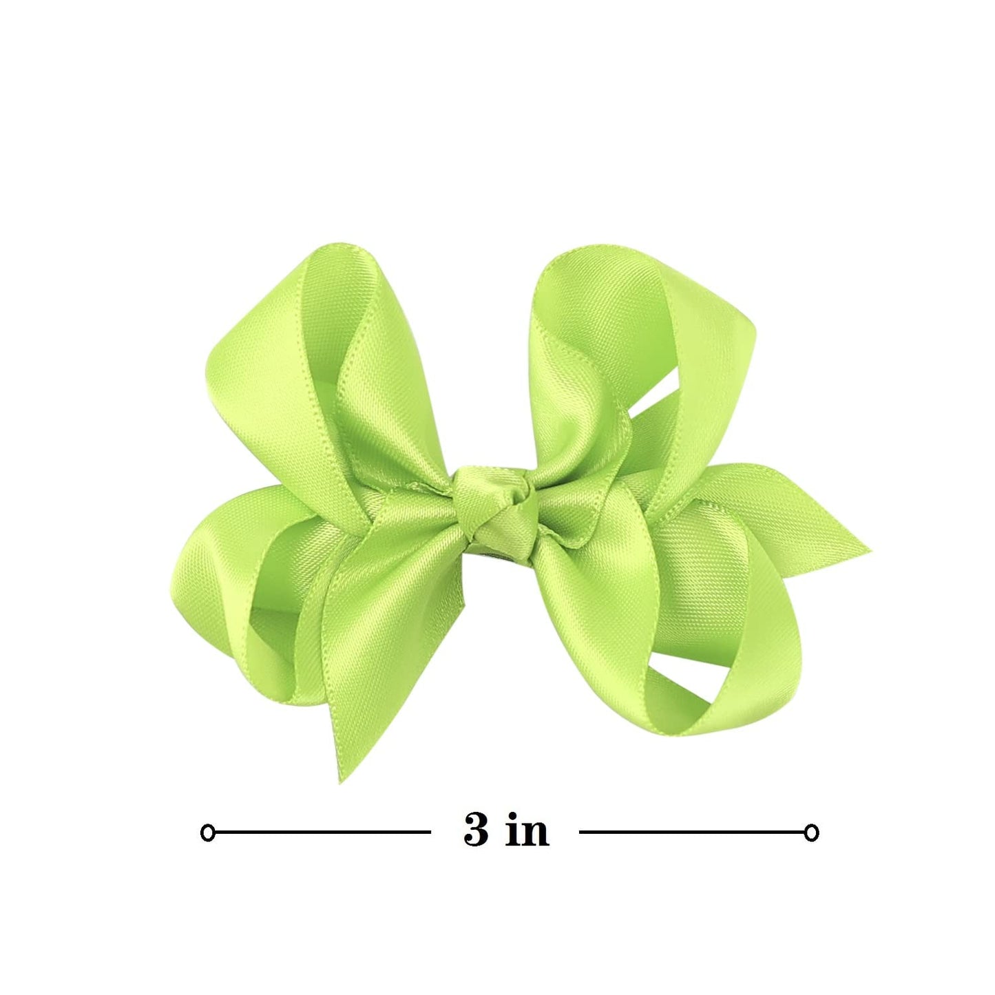 3 Inch Satin Bow For Little Girls - 2 Pcs (Neon Green)