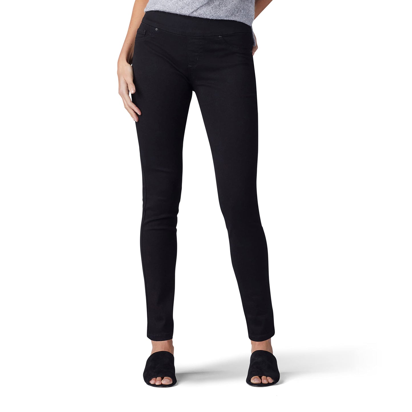 Lee Womens Sculpting Slim Fit Skinny Leg Pull On Jean, Black, 10 Long