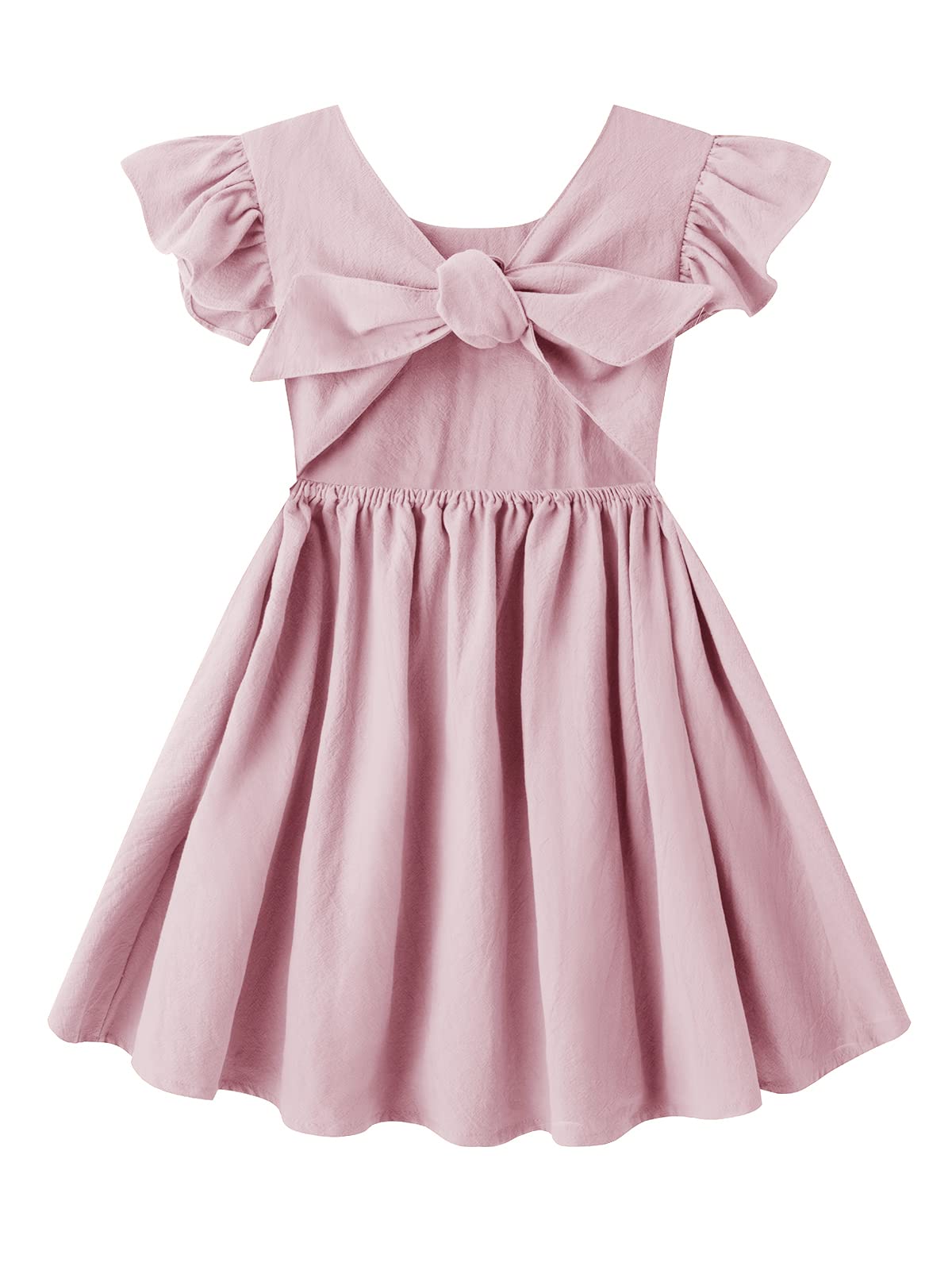 Dutebare Toddler Girls Dress Cotton Linen Ruffle Halter Sleeveless Kids Casual Summer Beach Party Dresses Pink 120