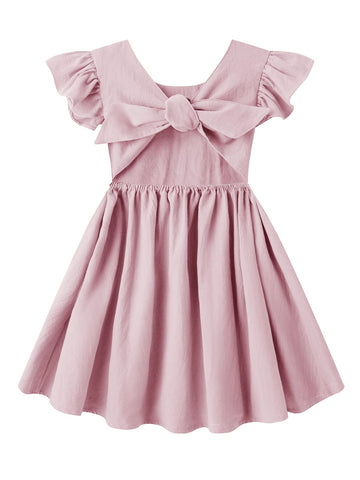 Dutebare Toddler Girls Dress Cotton Linen Ruffle Halter Sleeveless Kids Casual Summer Beach Party Dresses Pink 130