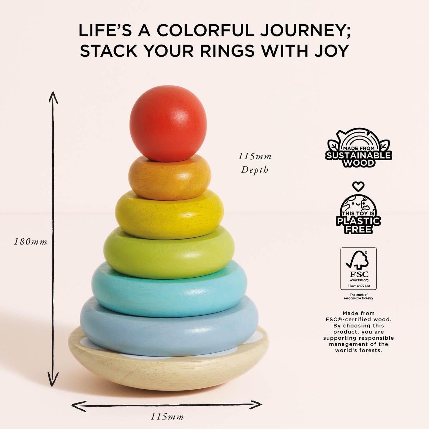Le Toy Van - Wooden Rainbow Stacker | Girl & Boy 7 Piece Rainbow Wobbling Ring Stacker - Suitable for 18+ Months
