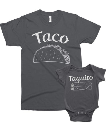 Threadrock Taco & Taquito Infant Bodysuit & Men 'S T-Shirt Matching Set (Baby: 12M, Charcoal|Men 'S: L, Charcoal)
