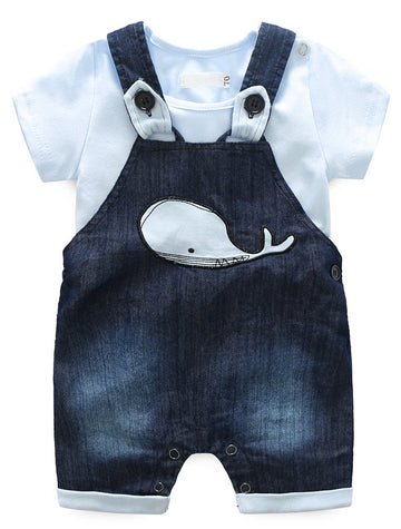 Abolai Cute Baby Boys Clothes Toddler Whale Jeans Romper Set With Blue Short Sleeve T-Shirt Blue 90