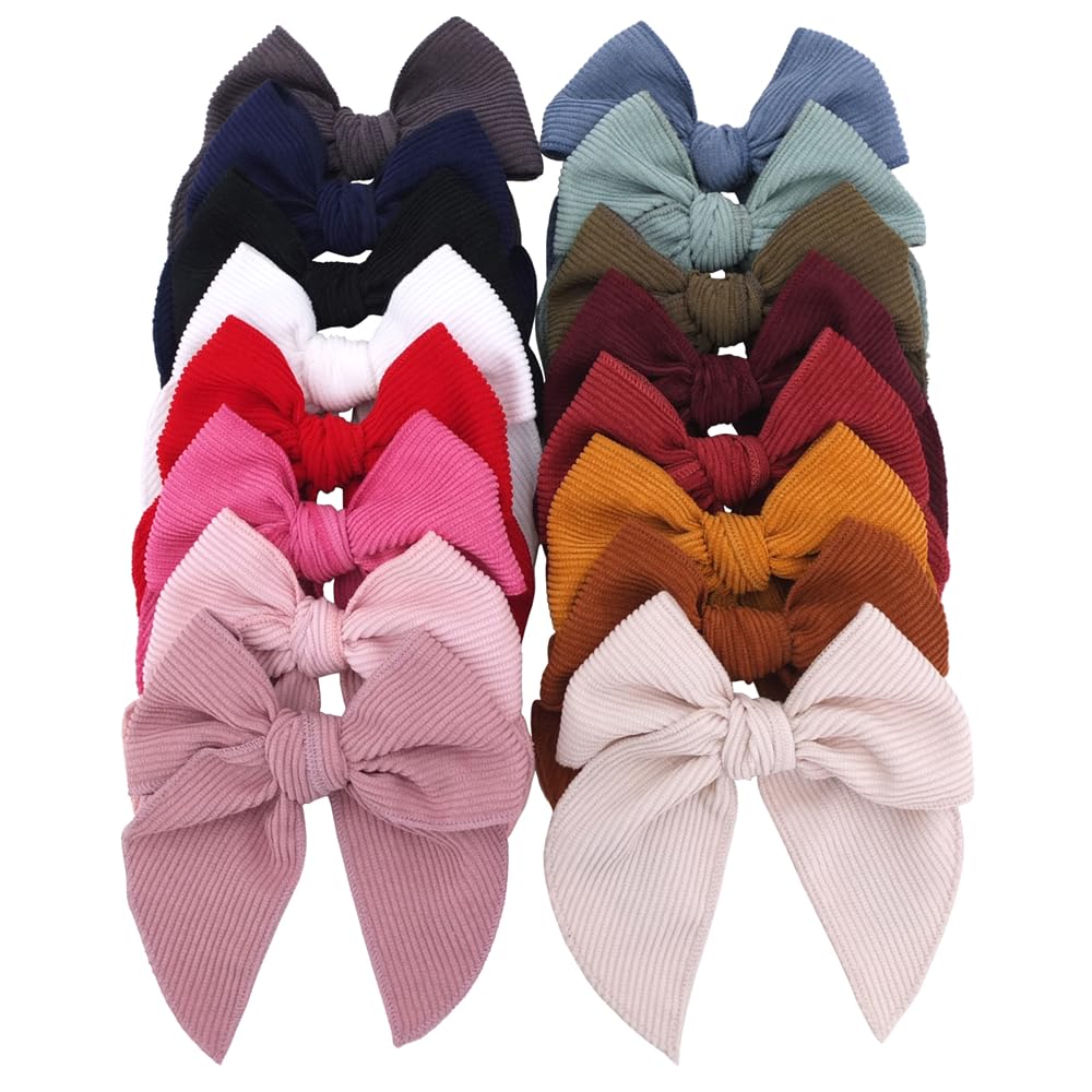Pack of 16 Large Velvet Hair Accessories - Fable Bow Alligator Clips for Girls, Toddlers, Kids and Women (Corduroy)