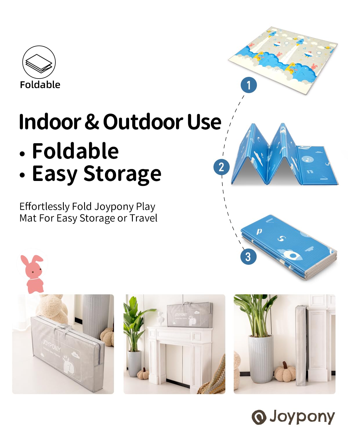 Joypony Baby Play Mat, 71X59 Inch Foldable Play Mats For Babies And Toddlers, Waterproof & Anti-Slip Portable Baby Floor Mat For