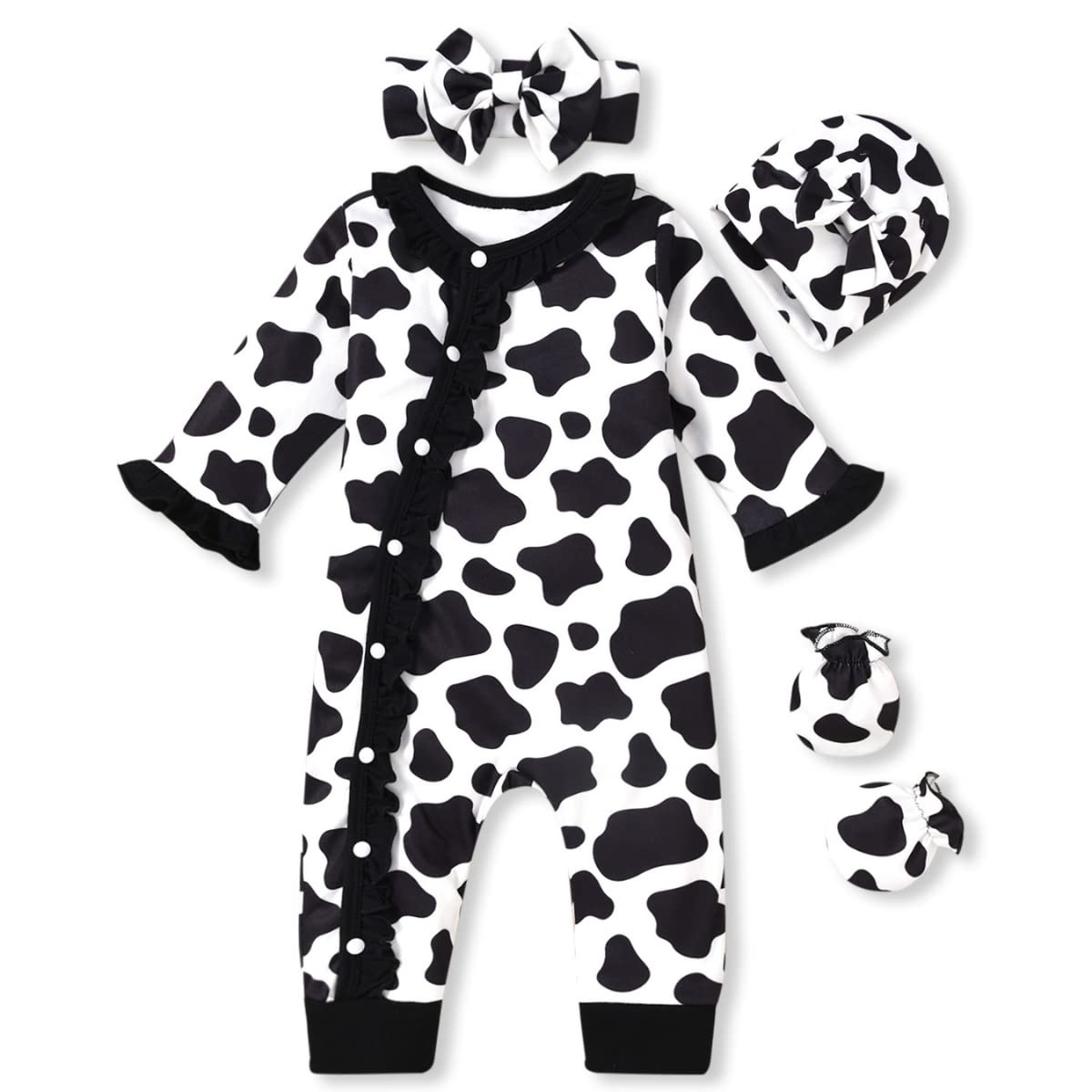 Aalizzwell 0-3 Months Newborn Baby Girls Cow Romper Infant Jumpsuit Spring Winter Clothes Coming Home Outfit Clothing