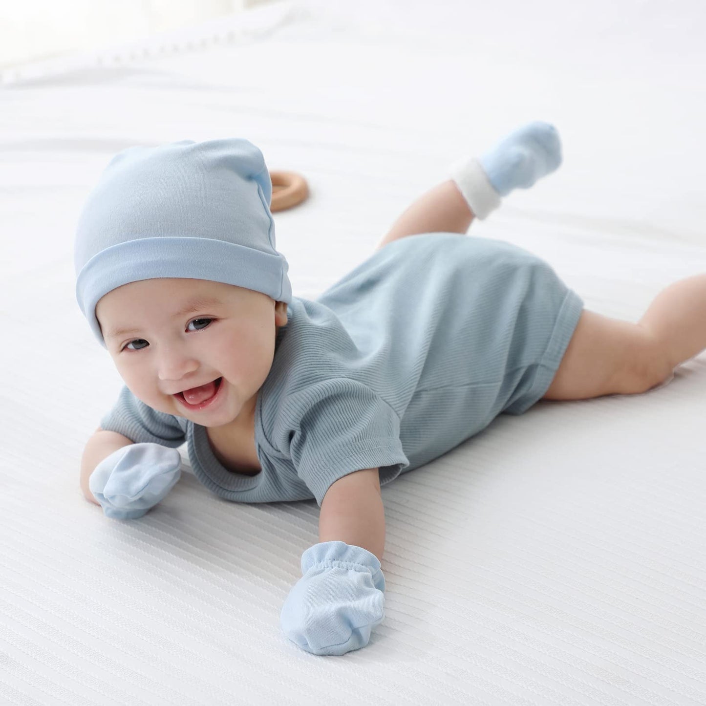 Mamimaka Baby Hat And Mittens Set Newborn Baby Hats Caps For Baby Boys Girls 0-6 Months 100% Cotton