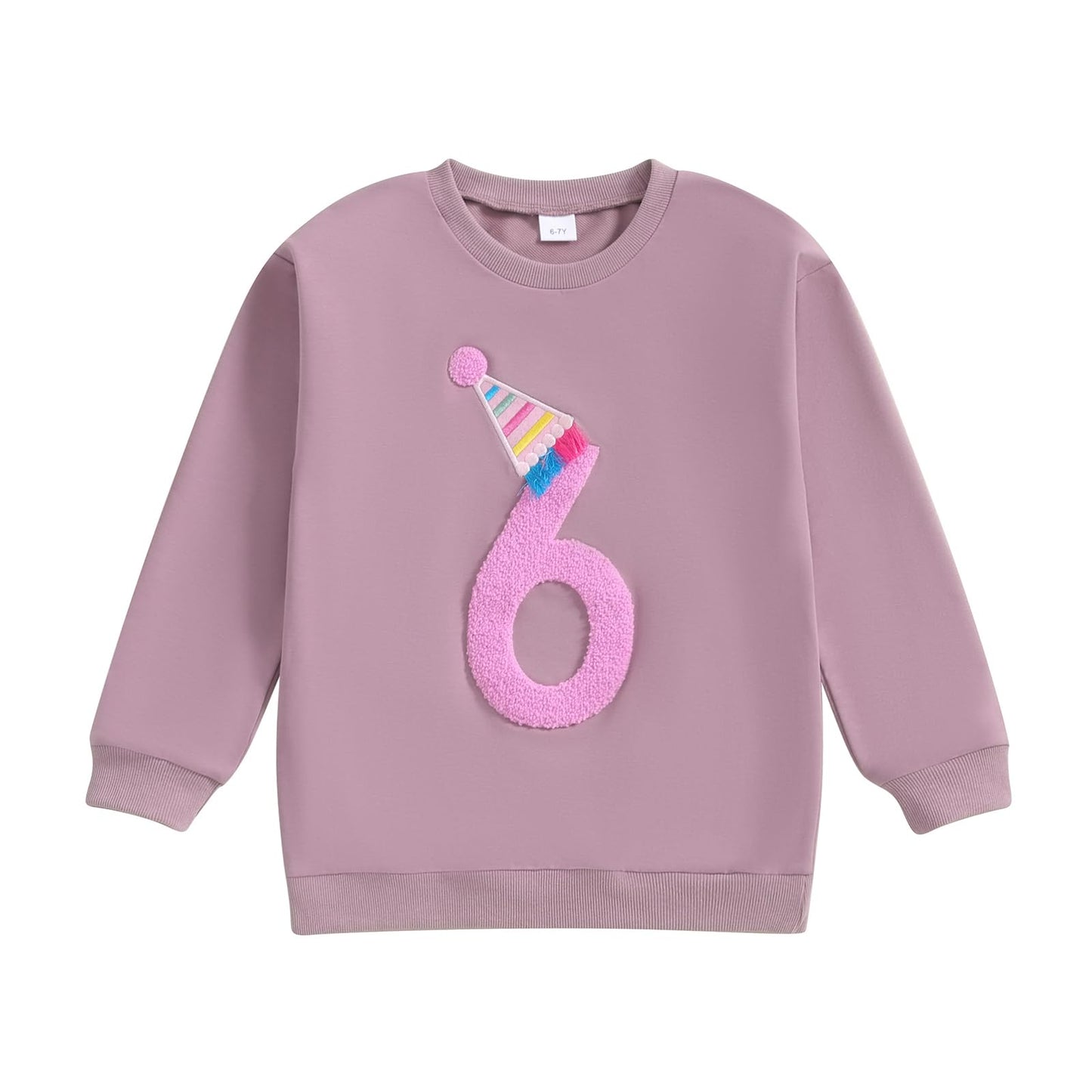 Lamuusaa Toddler Baby Girl Birthday Outfit Number 1/2/3/4/5/6 Embroidery Sweatshirt Oversized Pullover Shirts (Purple 6, 6-7 Yea