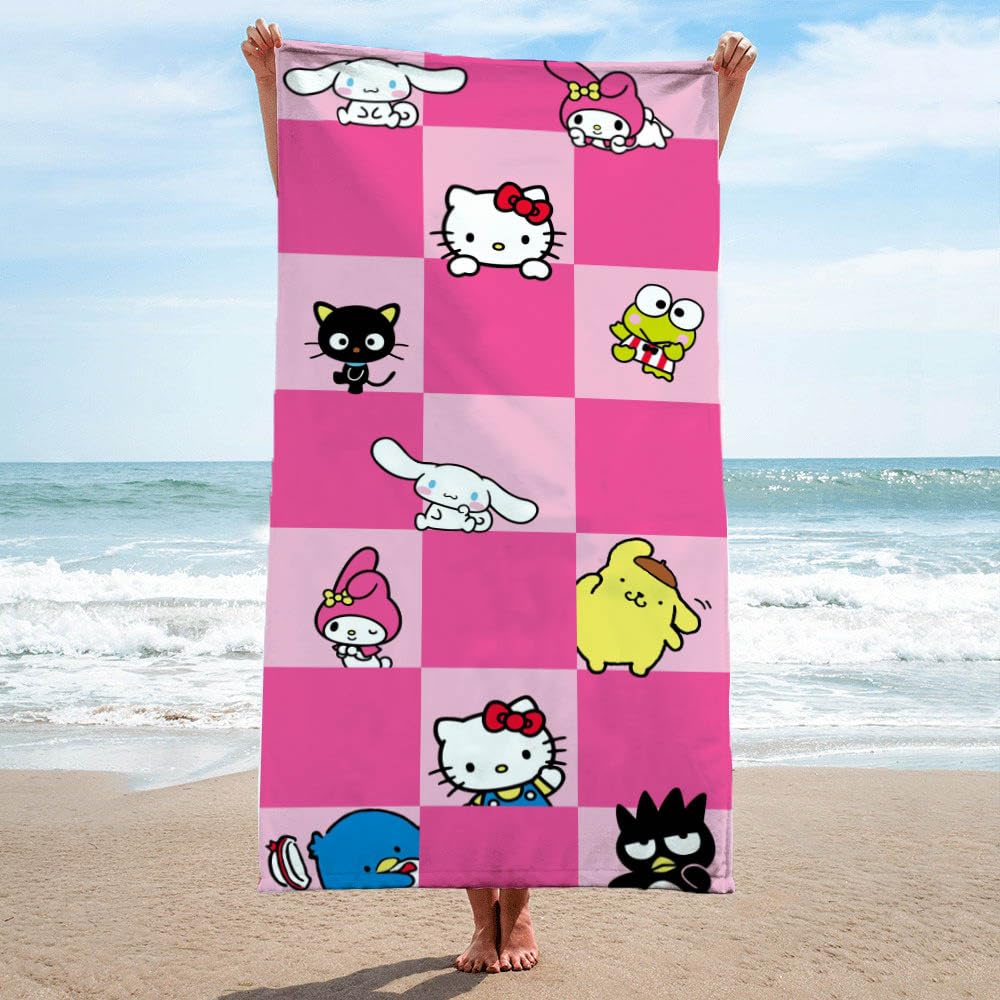 Jay Franco Hello Kitty Bath Pool Beach Towel - Super Soft & Absorbent 100% Cotton Towel With My Melody, Cinnamoroll, And Keroppi