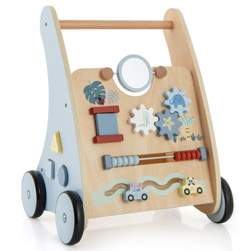 HONEY JOY Baby Push Walker, Wooden Infant Walker Activity Center with Shape Sorter, Develop Motor Skills & Creativity, Push Toys