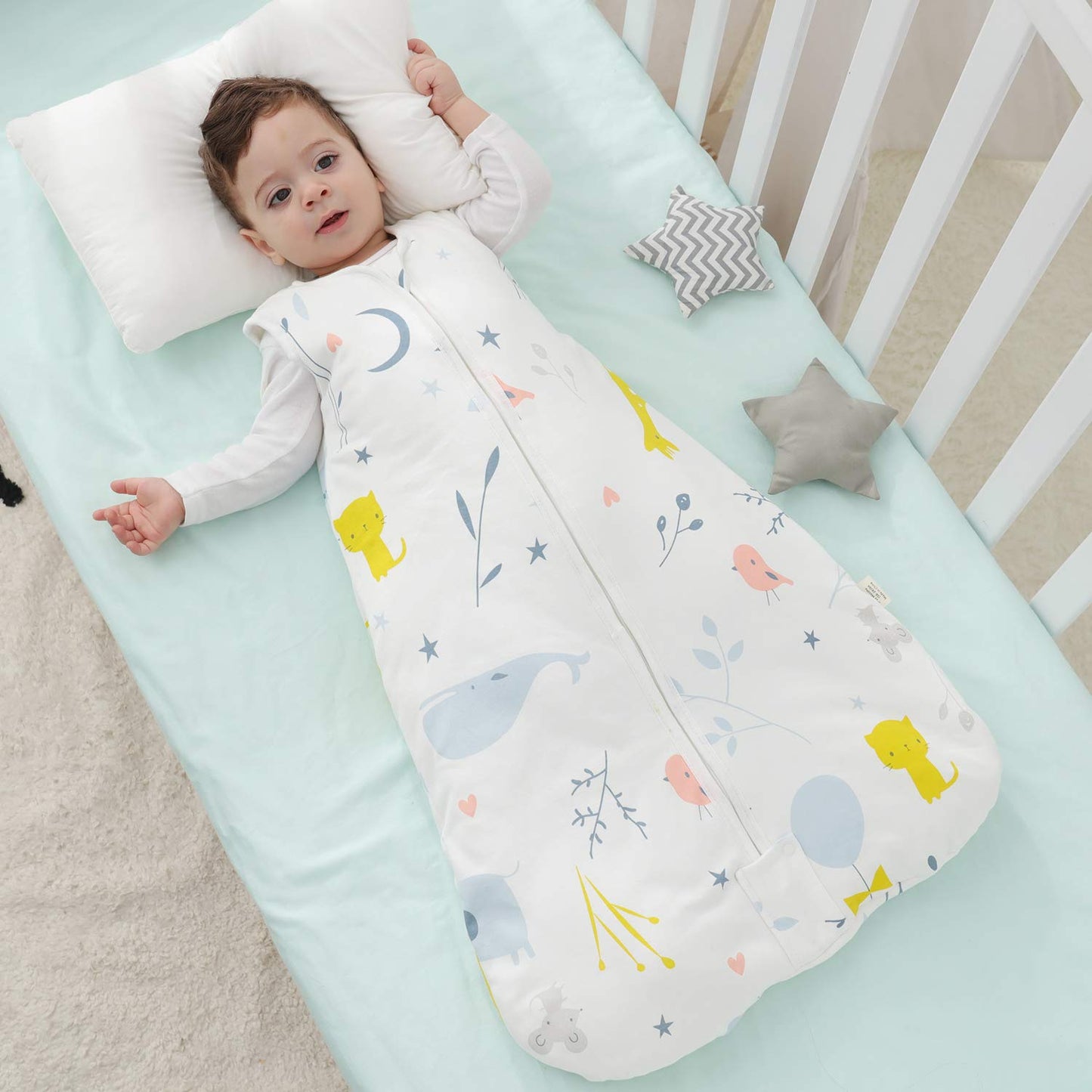 Mosebears Sleep Sack Baby Winter Wearable Blanket with 2-Way Zipper,2.5 TOG Cotton Sleep Sack Unisex (Ocean Animal, 6-12 Months)